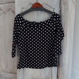 Boston Proper Black and White Polka Dot Long Sleeve Top